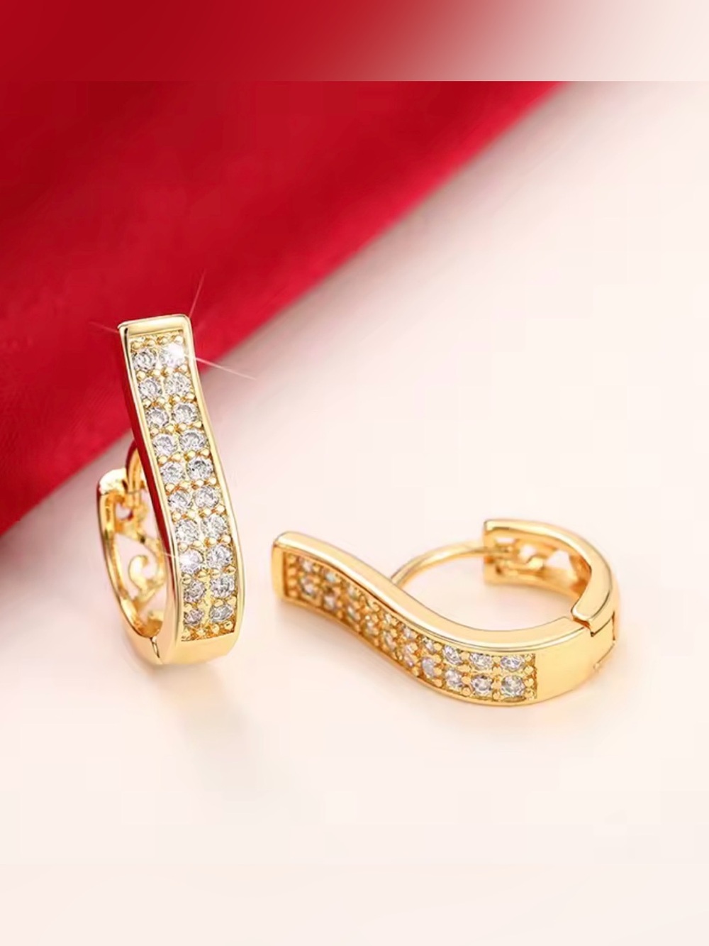 Gold Crystal Hoop Earrings - Elegant Pave Huggies